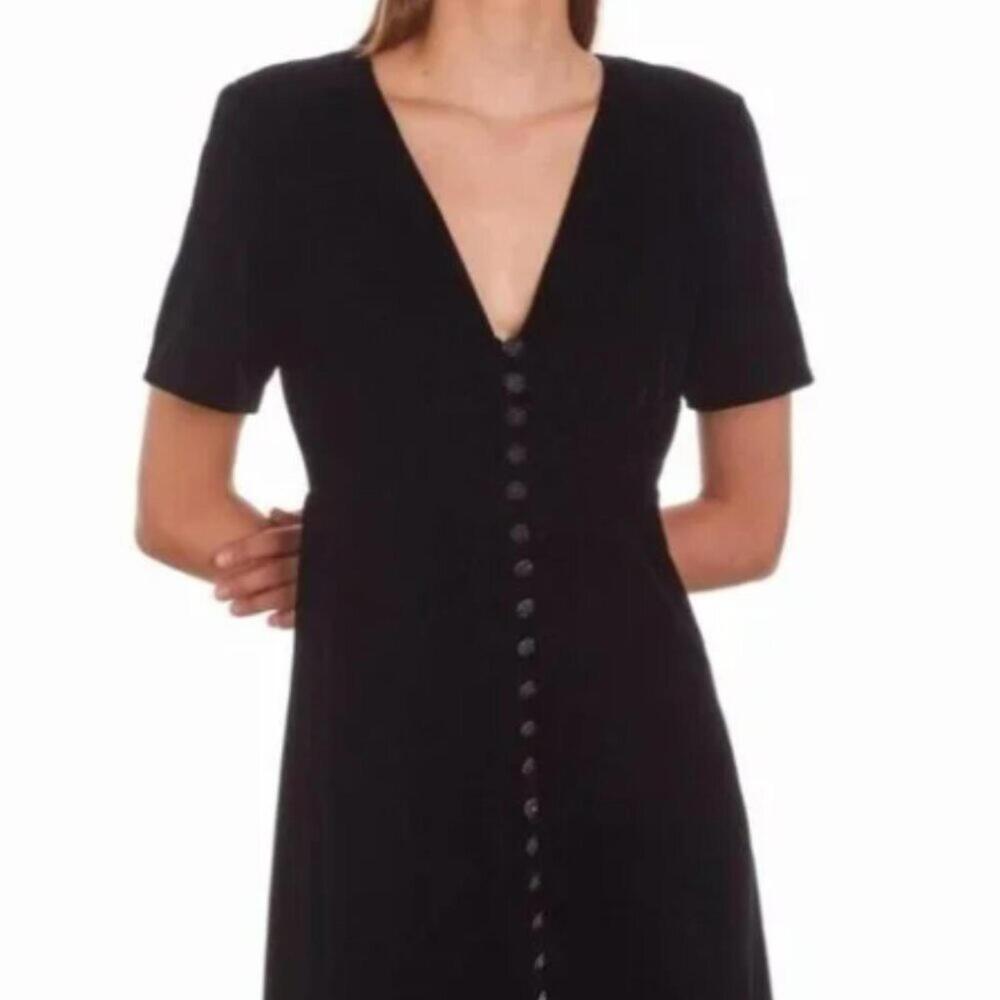 The Kooples Black Velvet Midi Dress W/ Bijou Buttons  French Size 3  Size 8 NWT